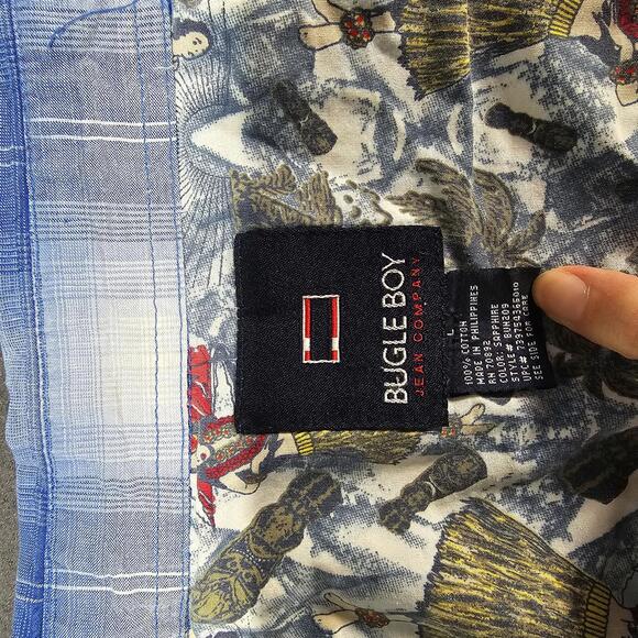 VTG Bugle Boy Hawaiian Shirt L Blue Floral Short Sleeve Y2K 1990s Shell Button - Picture 2 of 13